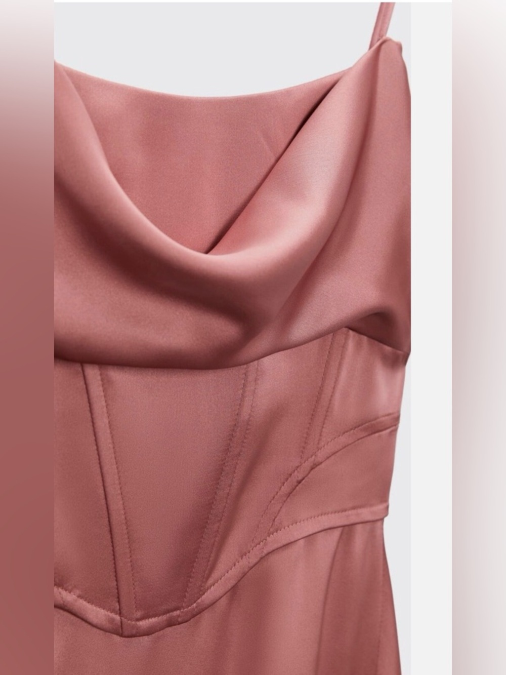 Zara Corsetry Satin Slip Midi Dress with Side Slit in Rose Dust EUC Size Small - Picture 7 of 12